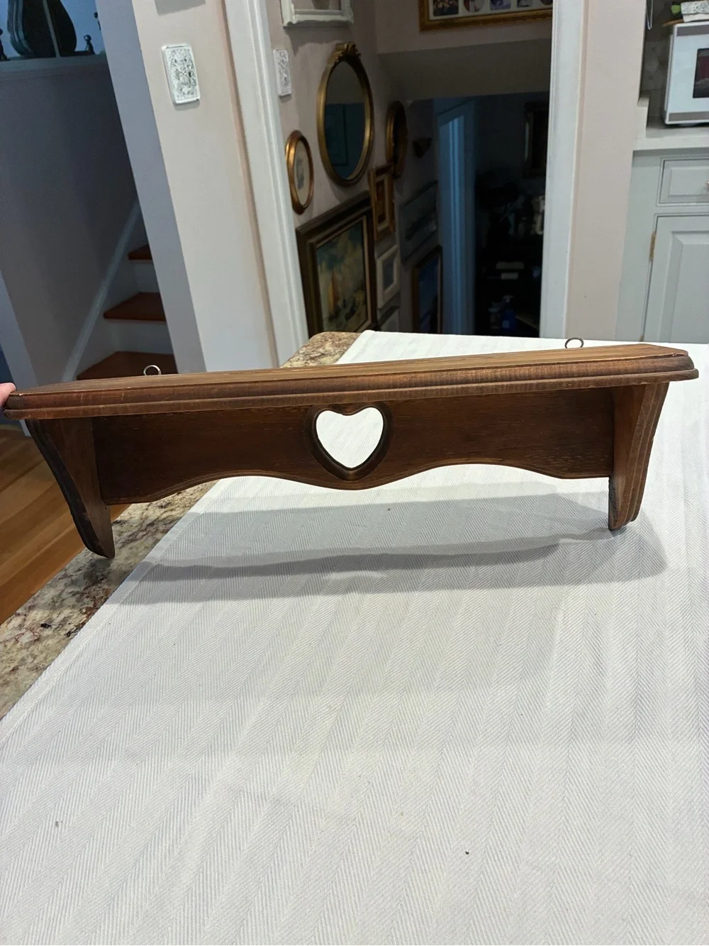 Vintage Wooden Wall Shelf with Heart Cutout - Rustic Brown